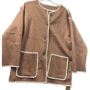 Utcoco Sweater Jacket Pockets Brown Women Button NWT with Scarf Match Size S